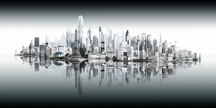 Anek City - Skyline composing with different towers from Hamburg, Berlin. Cologne, Frankfurt, Paris and Hong Kong