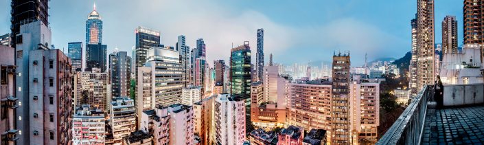 Panorama view over Wan Chai from a rooftop