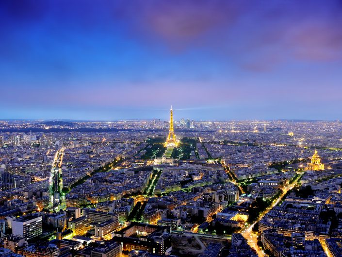 view over paris during twilight